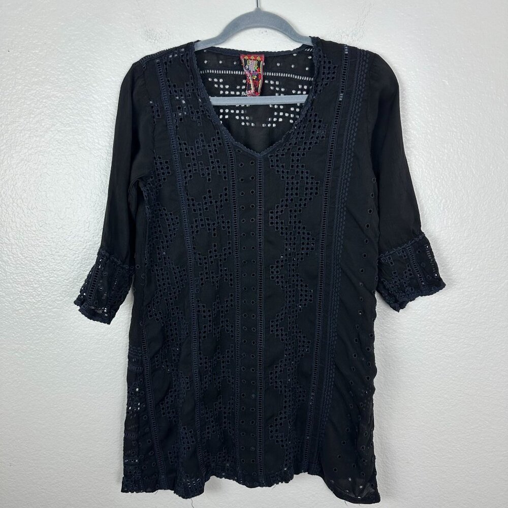 Johnny Was Boho Eyelet Embroidered Tunic Blouse XS Artsy Feminine Whimsygoth
